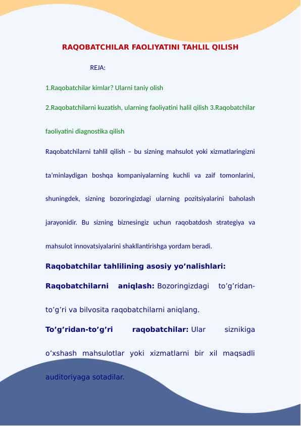 Raqobatchilar faoliyatini tahlil qilish