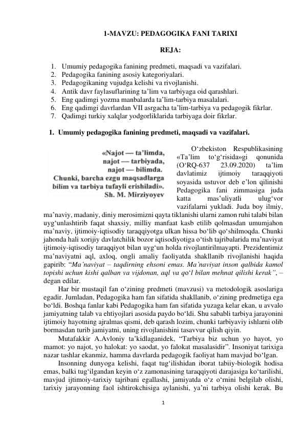 PEDAGOGIKA FANI TARIX
