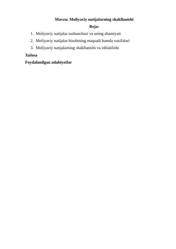 Moliyaviy natijalarning shakllanishi