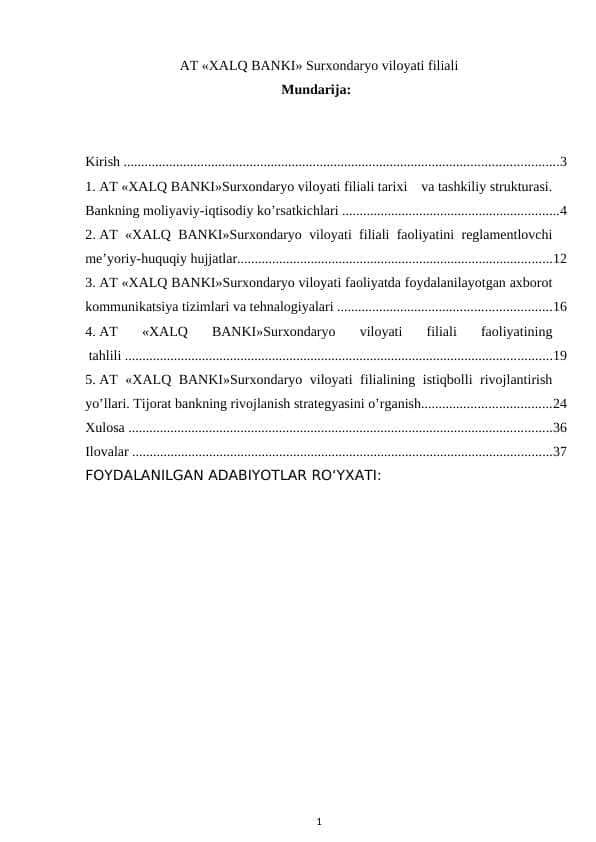 AT «XALQ BANKI» Surxondaryo viloyati filiali