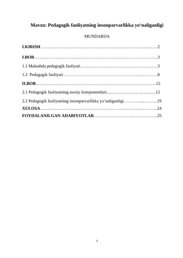 Pedagogik faoliyatning insonparvarlikka yo‘naliganligi