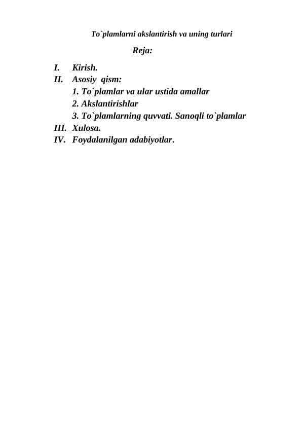 To`plamlarni akslantirish va uning turlari