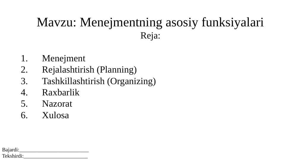 Menejmentning asosiy funksiyalari
