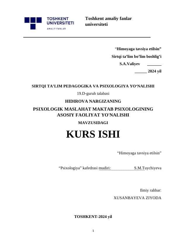 PSIXOLOGIK MASLAHAT MAKTAB PSIXOLOGINING ASOSIY FAOLIYAT YO'NALISHI
