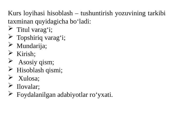 Kurs loyxa xisoblash