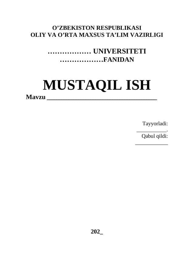 mustaqil ish shabloni