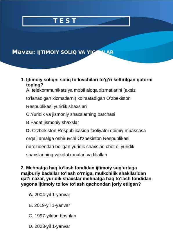 Ijtimoiy soliqlar va yig‘imlar