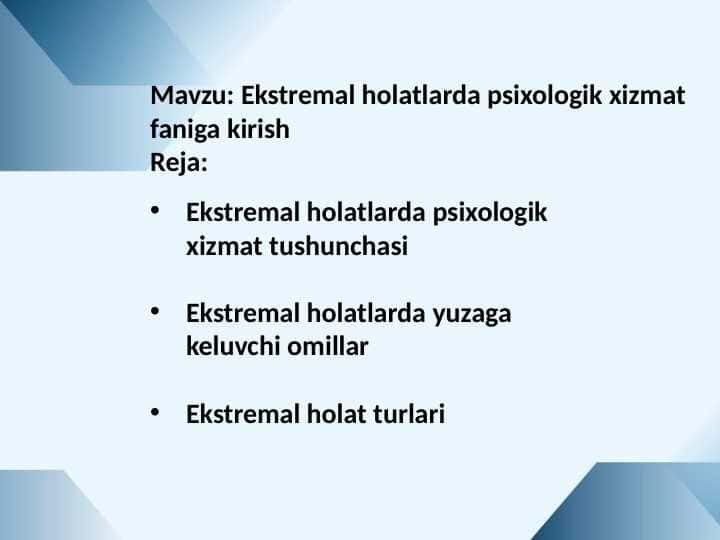 Ekstremall holatlar psixologik xizmat