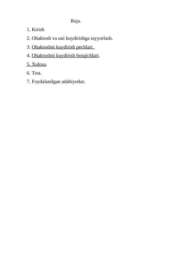Ohaktoshni kuydirish pechlari va bosqichlari
