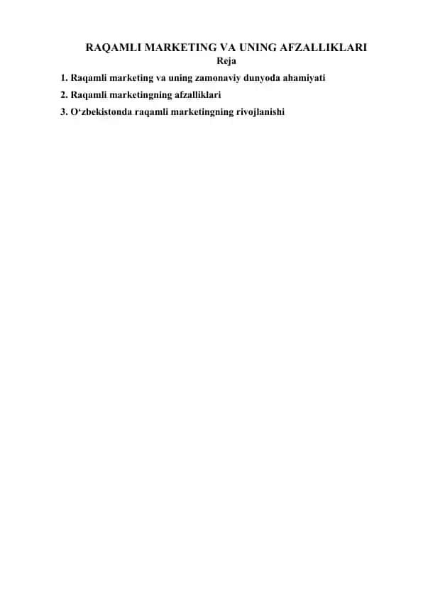 Raqamli marketing va uning afzalliklari