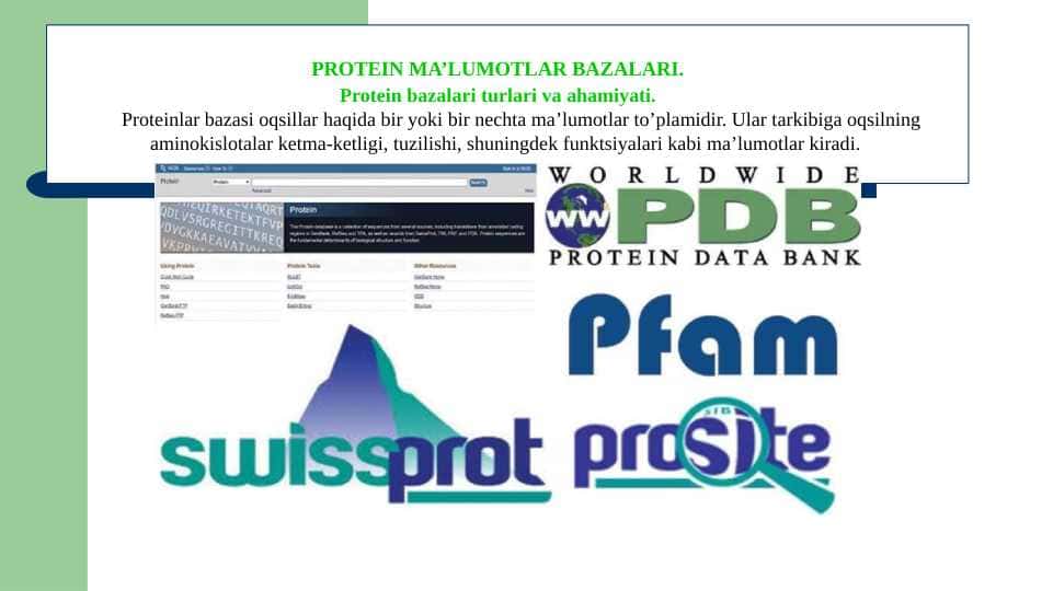 PROTEIN MA’LUMOTLAR BAZALARI