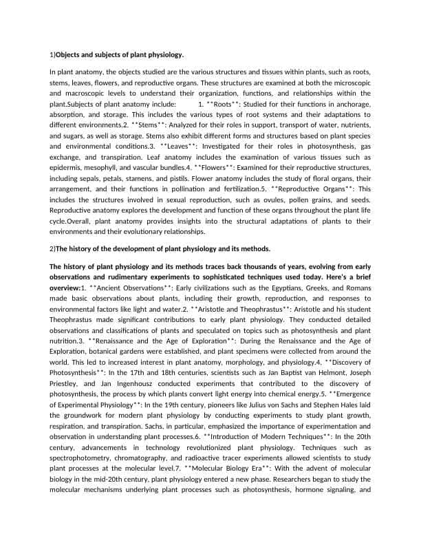 O'simlik fiziologiyasi inglizcha oraliq javoblari (shipargalka).