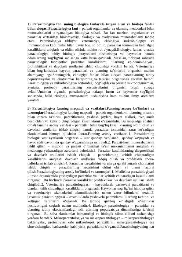 Parazitologiyadan oraliq savollari javobi bilan (shippi)