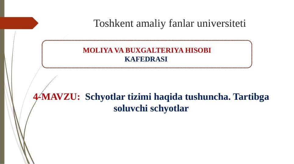 Schyotlar tizimi haqida tushuncha. Tartibga soluvchi schyotlar