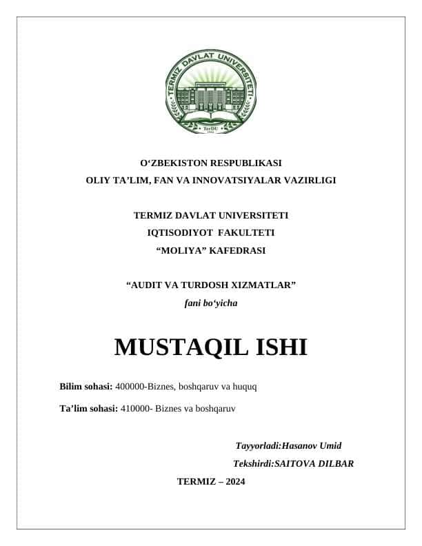 Auditor ishi sifatini nazorat qilish