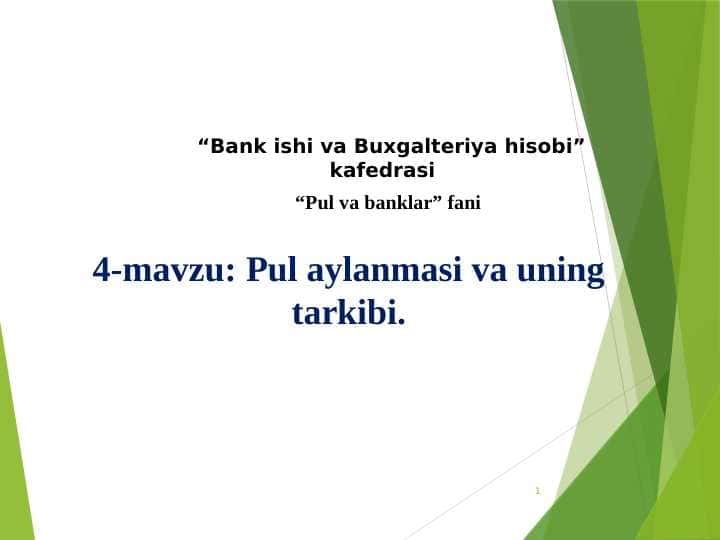 Pul aylanmasi va uning tarkibi.
