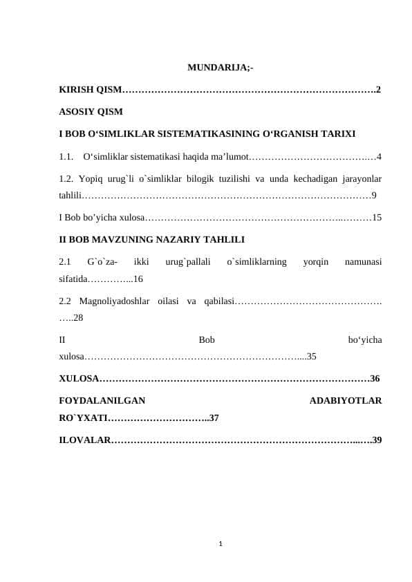 OʻSIMLIKLAR SISTEMATIKASINING OʻRGANISH TARIXI