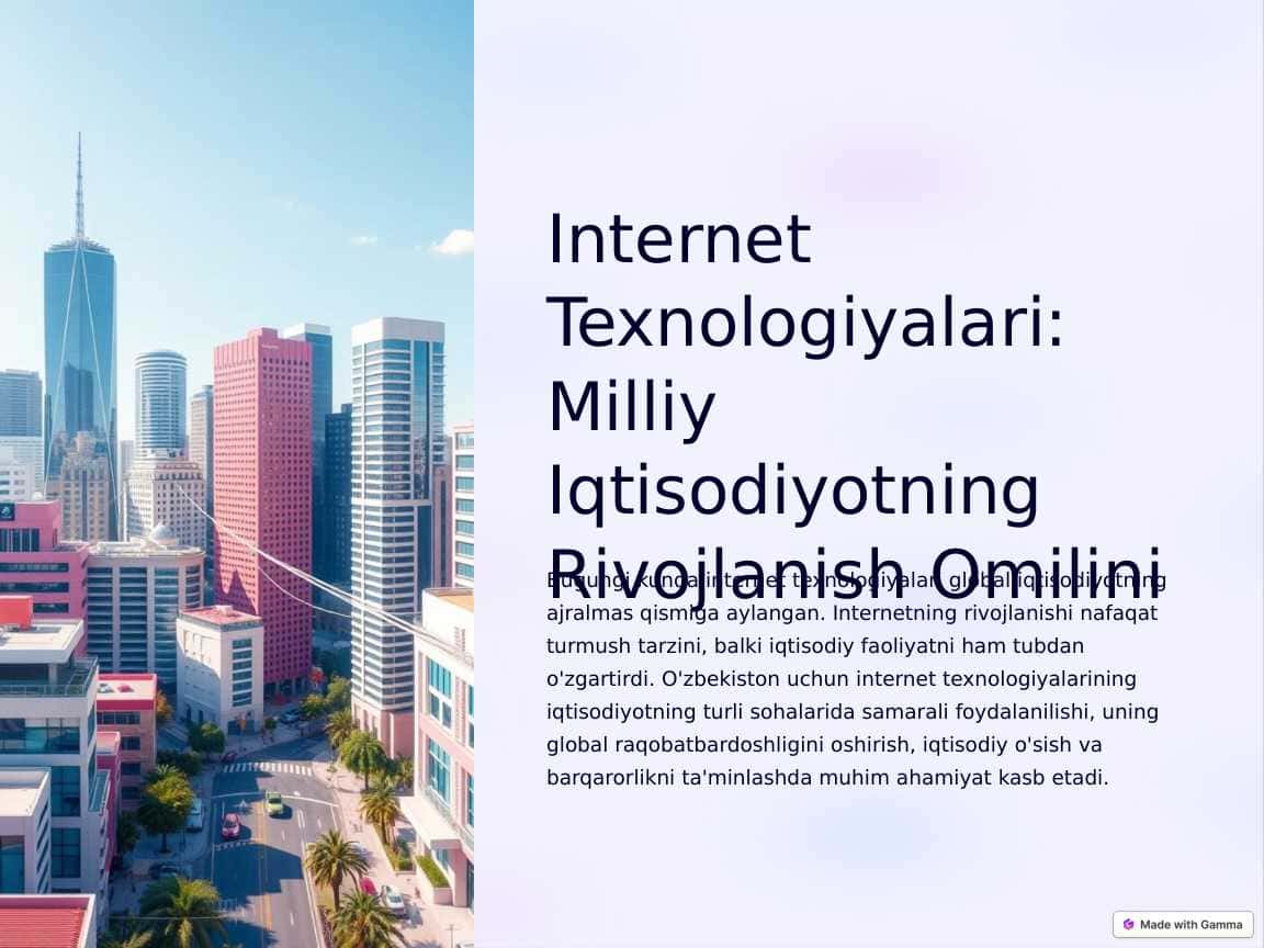 Milliy iqtisodiyotni turli sohalarida Internet texnologiyasidan samarali foydalanish yo'llari