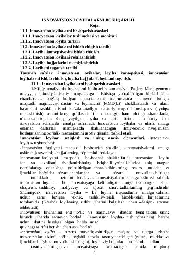 INNOVATSION LOYIHALARNI BOSHQARISH