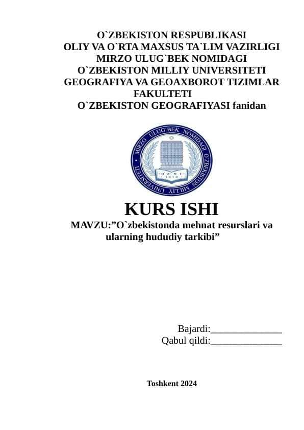 O`zbekistonda mehnat resurslari va ularning hududiy tarkibi