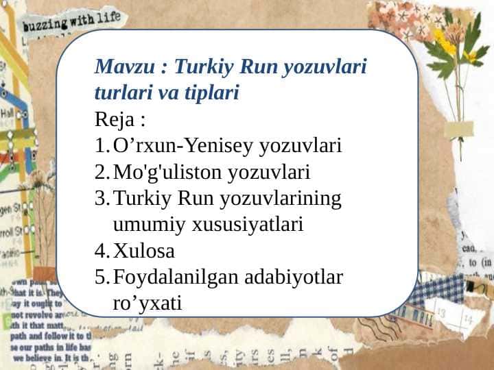 Turkiy Run yozuvlari turlari va tiplari