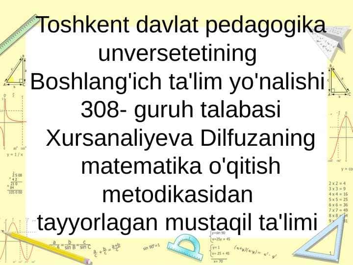 Arifmetik amallar bo'yicha mavzularni ko'rgazmali qurollar bilan ta'minlash