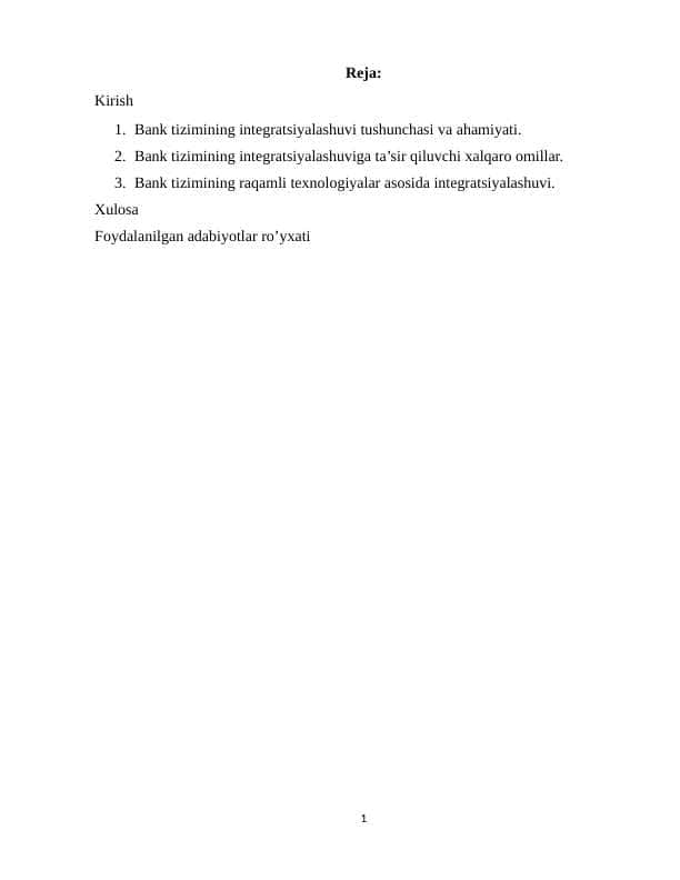Bank tizimining integratsiyalashuvi: shart-sharoitlar va tendensiyalar