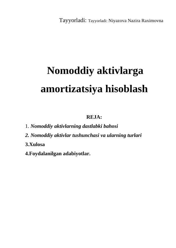 Nomoddiy aktivlarga amortizatsiya hisoblash
