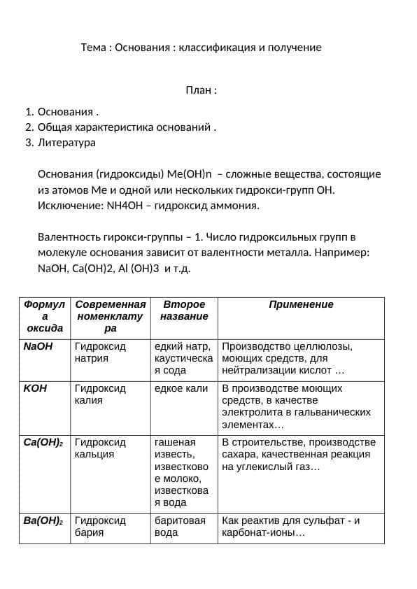 Основания : классификация и получение