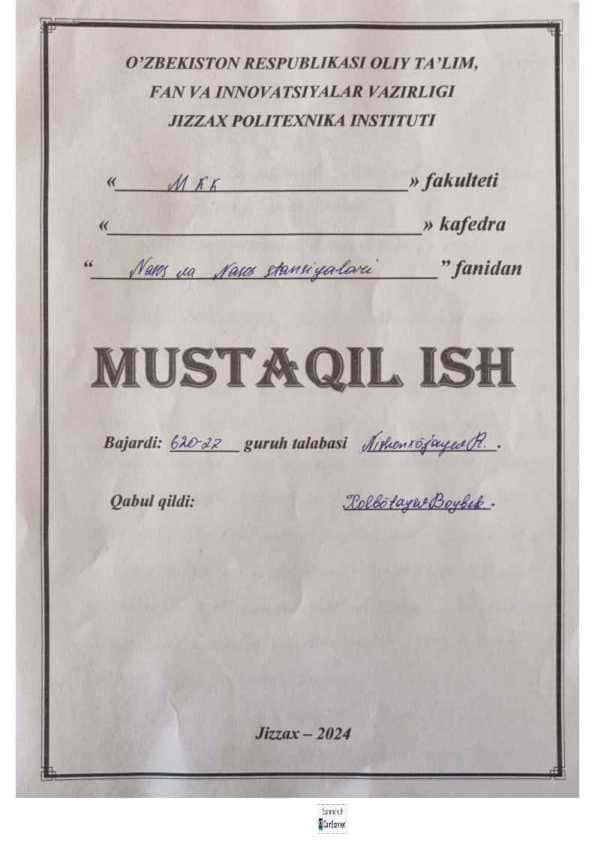 Nasos stansiyalari avtomatlashtirish