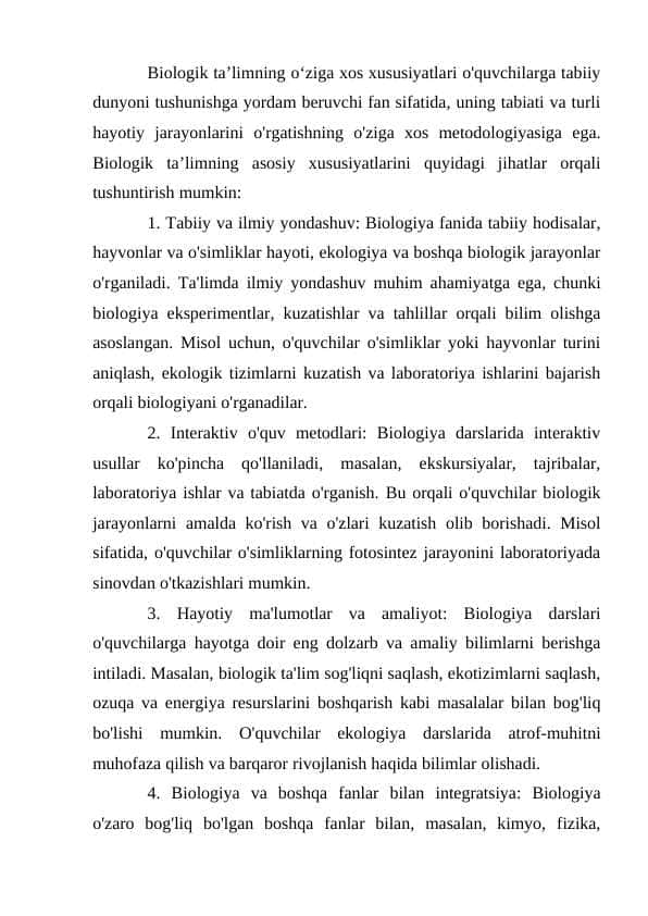 Biologik taʼlimning oʻziga xos xususiyatlari .docx