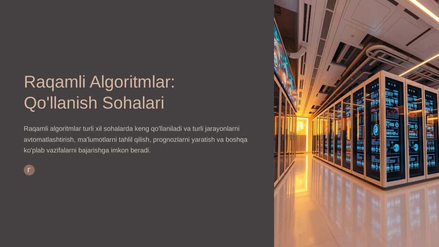 Raqamli algaritmlar : qo'llanish sohalari