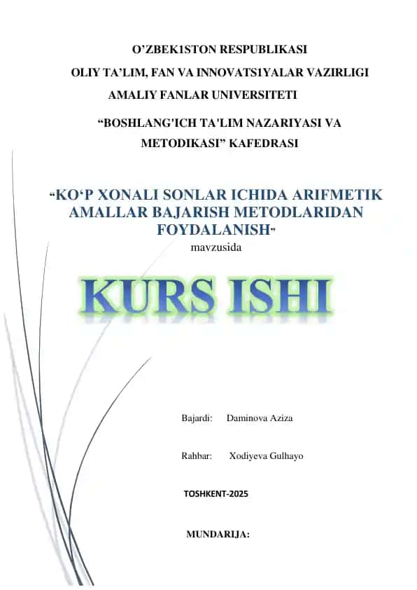 Ko‘p xonali sonlar mavzusida arifmetik amallar