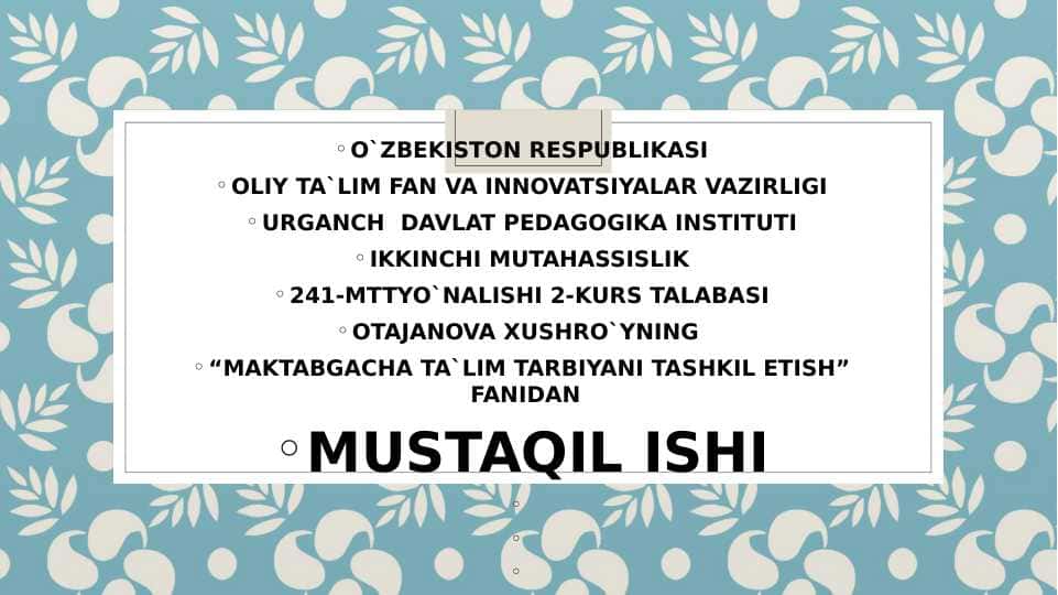 Ota-onalar bilan yakkama-yakka va jamoa tarzida tashkil qilinadigan ishlar
