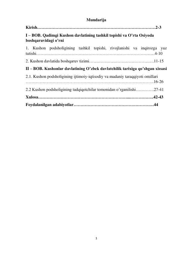 Qadimgi Kushon davlatining tashkil topishi va O’rta Osiyoda boshqaruvidagi o’rni