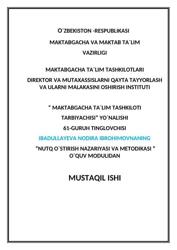 maktabgacha yoshdagi bola nutqining gramatik tizimi