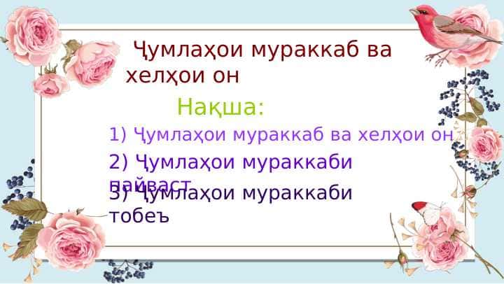 Ҷумлаҳои мураккаб ва хелҳои он