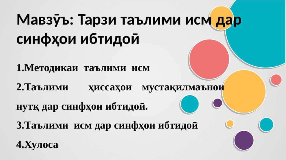 Тарзи таълими исм дар синфҳои ибтидоӣ