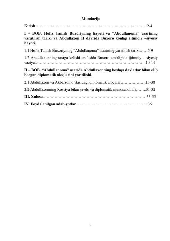 Hofiz Tanish Buxoriyning hayoti va “Abdullanoma” asarining yaratilish tarixi va Abdullaxon II davrida Buxoro xonligi ijtimoiy –siyosiy hayoti.