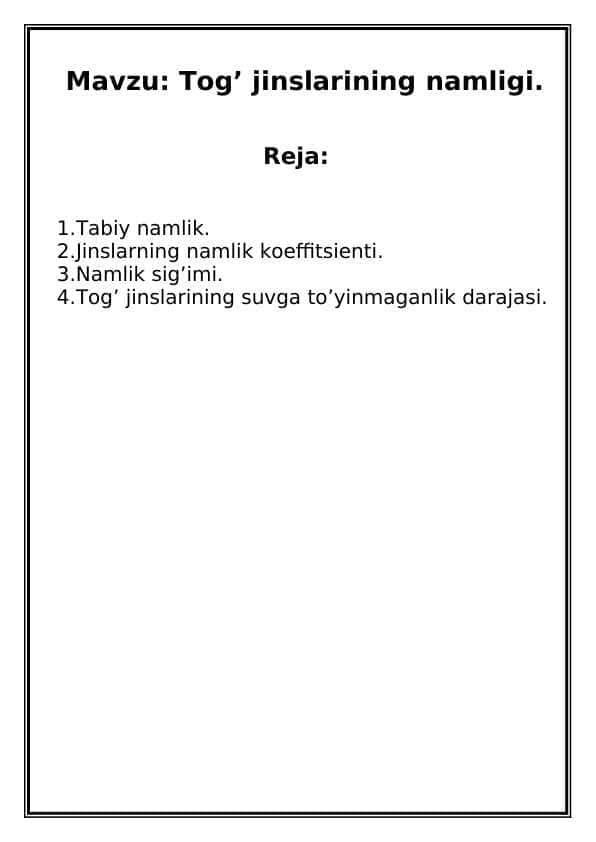 Tog’ jinslarining namligi