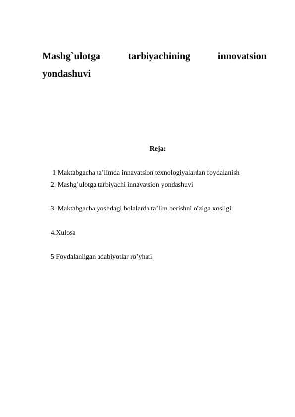 Mashg„ulotga tarbiyachining innovatsion yondashuvi