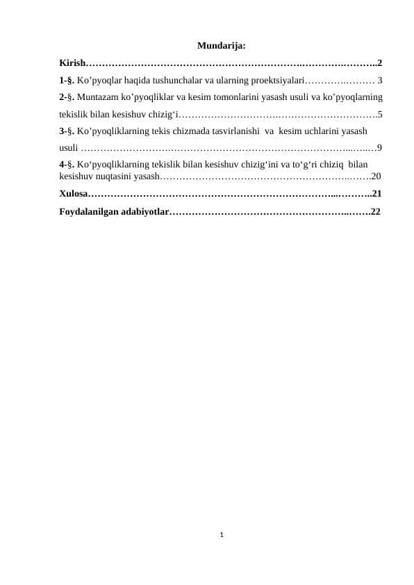 Ko`pyoqlarni tasvirlash va yasash.
