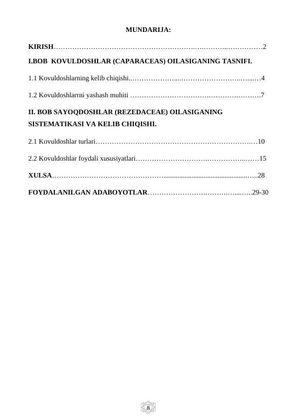Kovuldoshlar(Capparaceac)