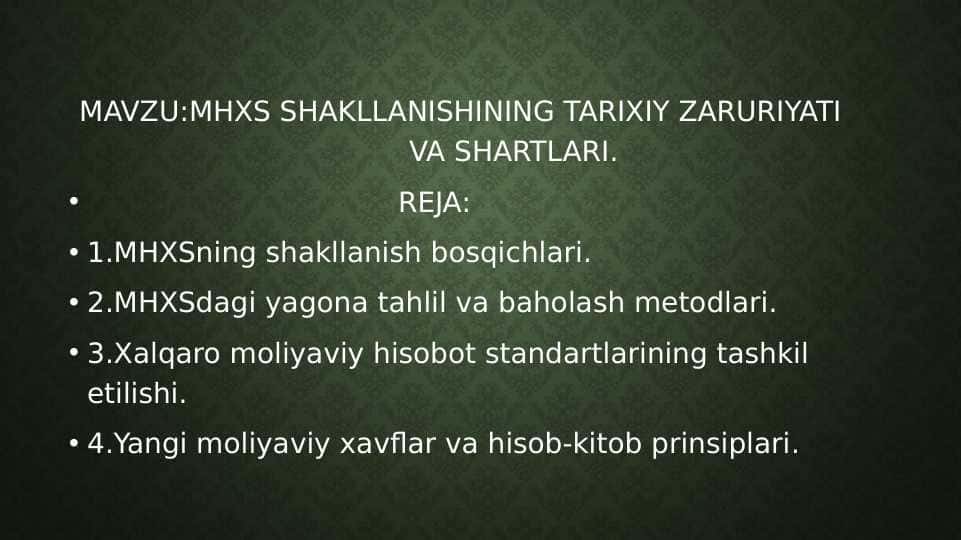 MHXS SHAKLLANISHINING TARIXIY ZARURIYATI