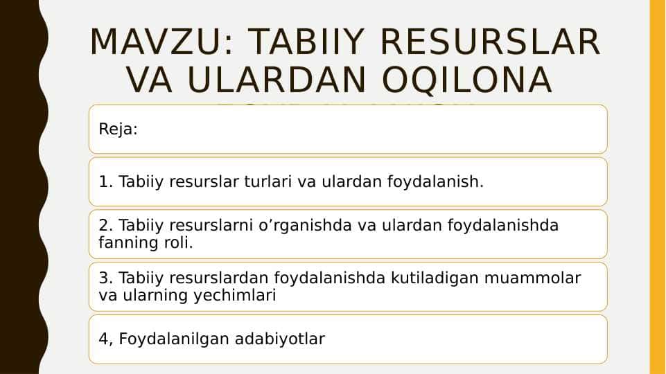Tabiiy resurslar va ulardan OQILONA foydalanish