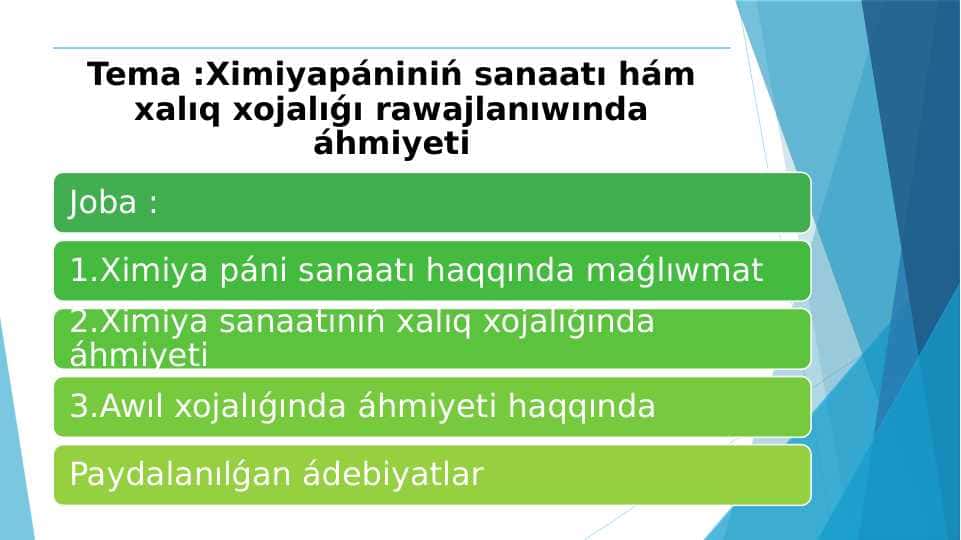 Ximiya pániniń sanaatı hám xalıq xojalıǵı rawajlanıwında áhmiyeti