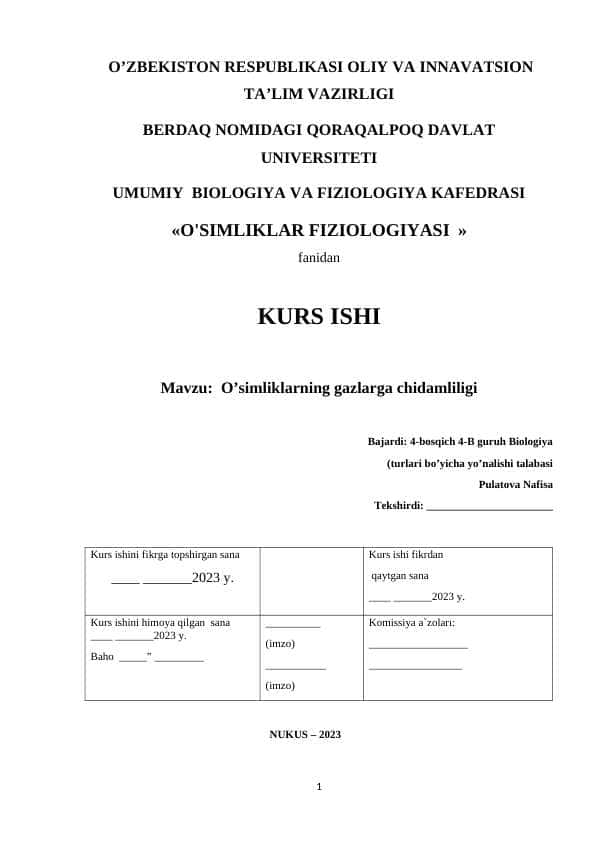 O’simliklarning gazlarga chidamliligi