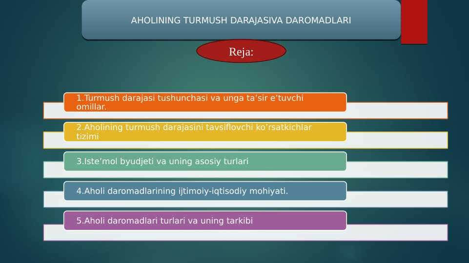 AHOLINING TURMUSH DARAJASIVA DAROMADLARI