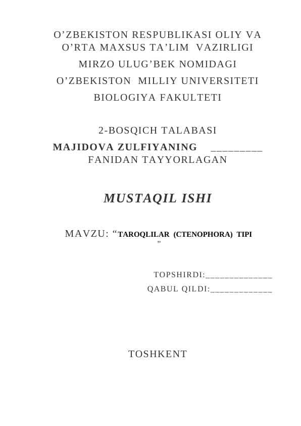 : “TAROQLILAR (CTENOPHORA) TIPI
