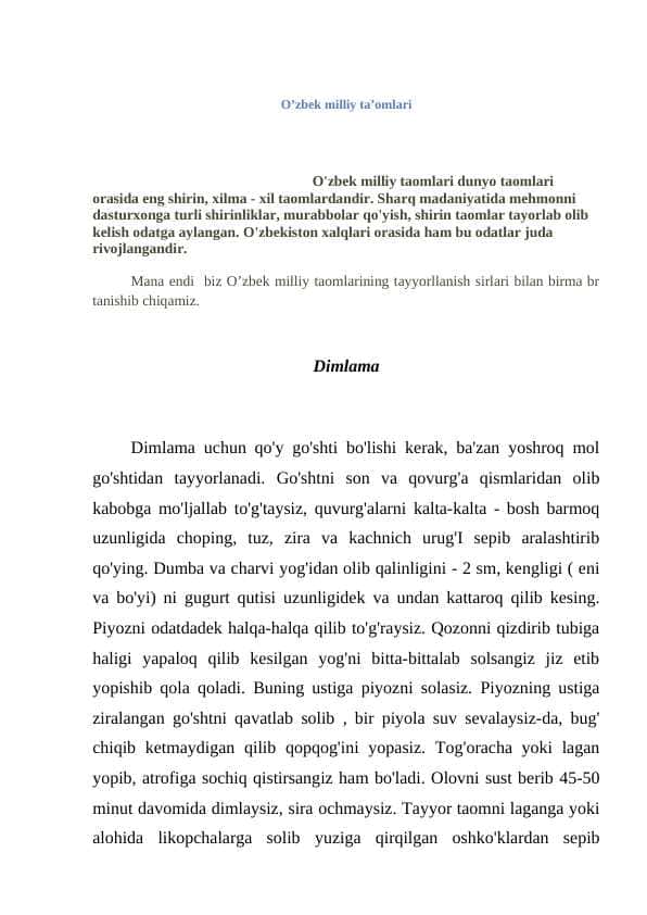 O’zbek milliy ta’omlari